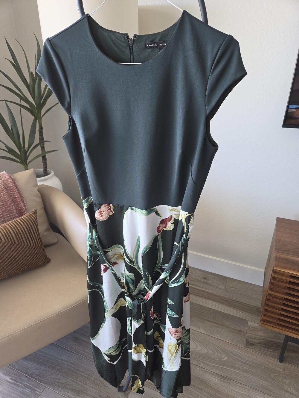 White House Black Market Dark Green Floral Midi Dress